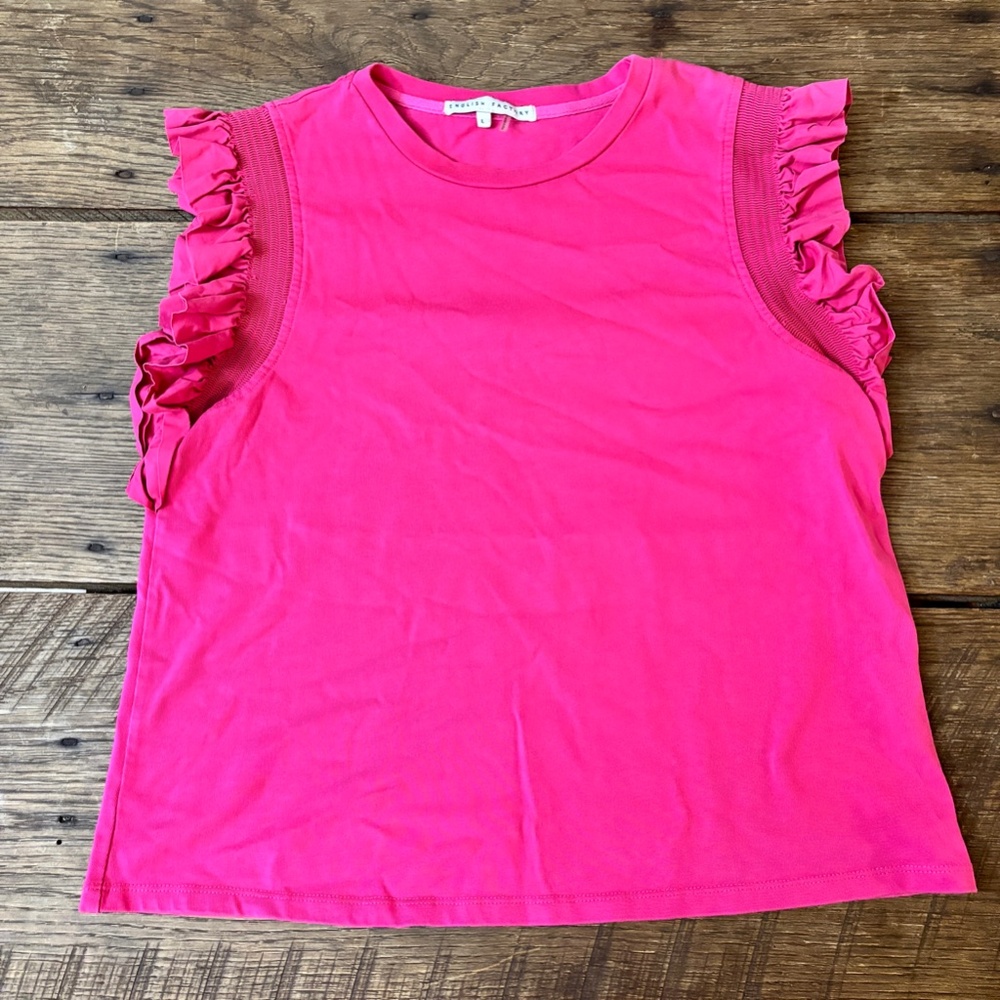 English Factory‎ Ruffle Sleeve Fuschia Top Short Sleeve Women's 100% Cotton